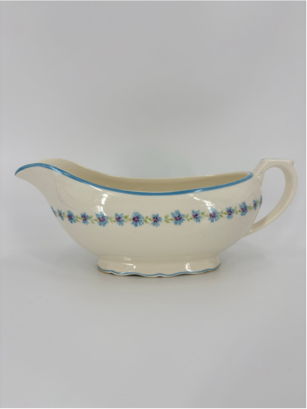 VTG Cottagecore Bonnie Blue Canonsburg Pottery Gravy Boat Whimsy Floral Grandma